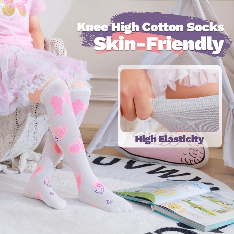 ANTSANG Kids Girls Knee High Socks Fashion Funny Crazy Stockings Gift Cute Novelty Long Boot Cotton Socks for Child 6 Pairs - Image 3